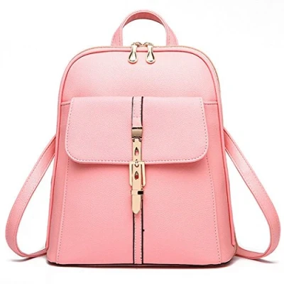 Image of Women Faux Leather Satchel Shoulder Backpack School Rucksack Bag Travel Office (Pink)