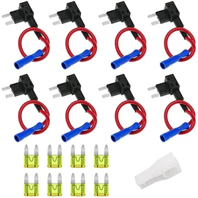 Image of 8 Set Circuit Fuse Tap, Bolatus Small Add A Tap Piggy Back ACS Car Fuses Universal Ato Atc Holder Box 12V 24V with 20A Blade Wire and Puller