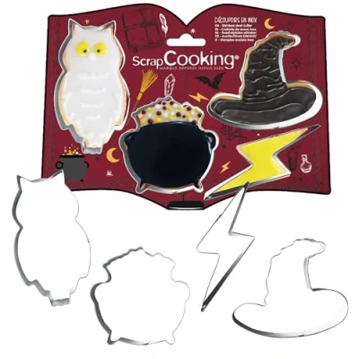 Image of ScrapCooking 4 Sorcerer Cookie Cutters Stainless Steel Biscuit for Small Cakes Baking Accessories Birthday Magic Halloween 2071
