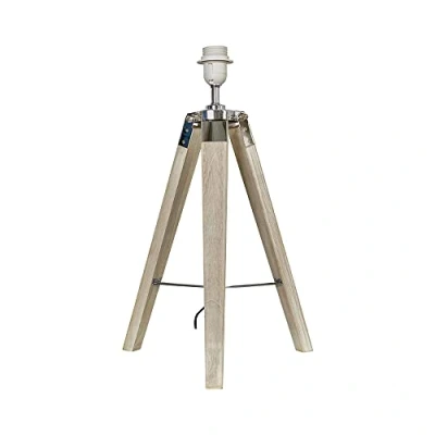 Image of MiniSun Modern Distressed Wood and Silver Chrome Tripod Table Lamp Base