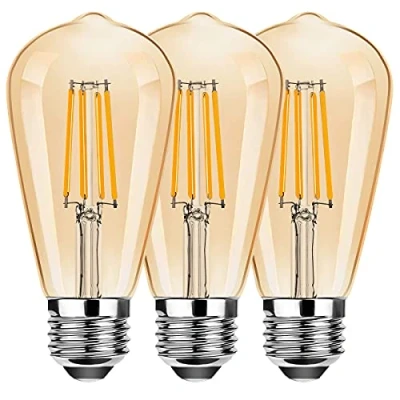 Image of ProCrus ST64 4W LED Vintage Light Bulbs,Edison E27 Screw Filament Bulb,40W Incandescent Equivalent,2700K Warm White,Retro Antique Style,Amber,360 Beam Angle,Non dimmable,3 Pack,Energy Class F