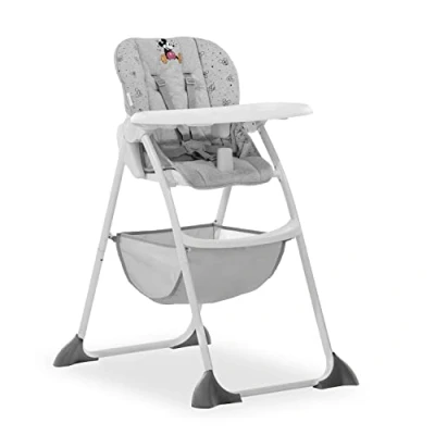 Image of hauck Sit N Fold, Disney Mickey Mouse Grey Folding Toddler Highchair with Tray and Basket from 6 Months up to 15 kg, Lightweight, Adjustable Backrest