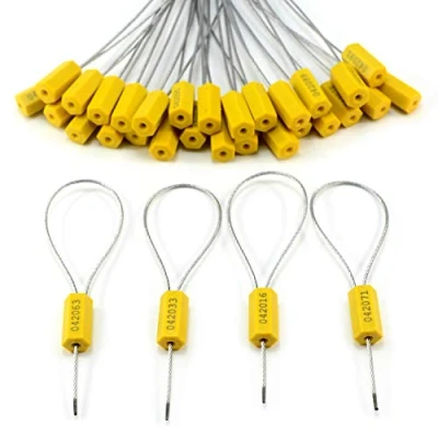 Image of 50 pcs Tamper Resistant Security Seals Numbered Steel Cable Wire Truck Pull Tite Secure Shipping Tag Self Locking Padlock for Trailers, (Yellow)