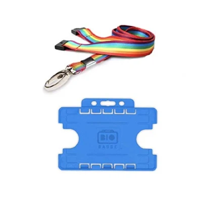 Image of ID Card It Rainbow Lanyard Neck Strap with Safety Breakaway and Strong Clip Pass Badge Holder for Work, Office, Nurses, Pride (Metal Blue Double)