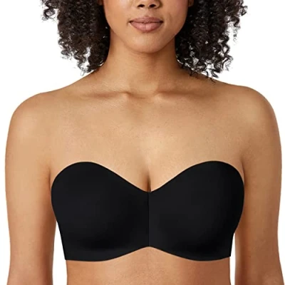 Image of Delimira Women&#039;s Strapless Bras Silicone Free Minimiser Bra Underwire Non Padded Bandeau Black 32F