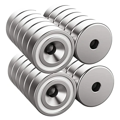 Image of Magnetpro Neodymium 10 kg Force 24x Round 20 x 7 mm Pot Magnets with Screws, Bright Silver
