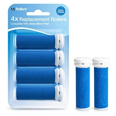 Image of 4 x Extra Coarse Blue Replacement Rollers Compatible with Emjoi Micro Pedi Electric Foot File Roller Heads for Rough, Dry and Callused Feet