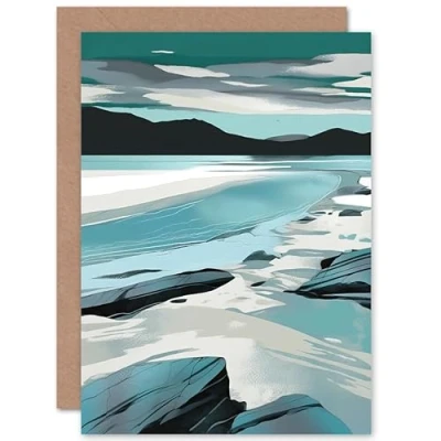Image of Artery8 Luskentyre Beach Isle of Harris Coastal Landscape Travel Birthday Sealed Greeting Card Plus Envelope Blank inside