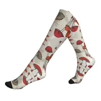 Image of JEJEA Red Mushrooms Print Compression Socks For Women Men, Nurse Socks, Supports Running Sports