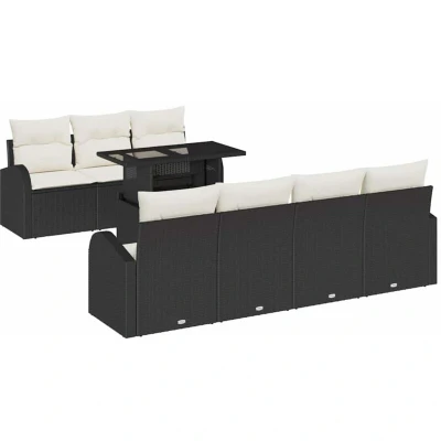 Image of vidaXL 8 Piece Garden Sofa Set with Cushions Black Poly Rattan