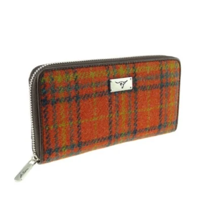 Image of Glen Appin Harris Tweed Large Zip Purse LB2100 Staffa (Col 108 Orange Check)