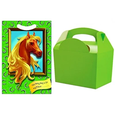 Image of MustBeBonkers 10 Lime Green Party Food Boxes With Matching Pony Horse Loot Bags