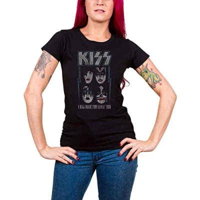 Image of KISS Women&#039;s Made for Lovin&#039; You T Shirt, Black (Black Black), 14 (Size:X Large)