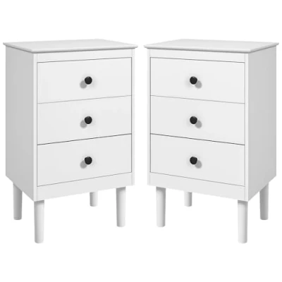 Image of HOMCOM Bedside Table Set of 2 Cabinet with 3 Drawers Modern Side 831 767V00WT