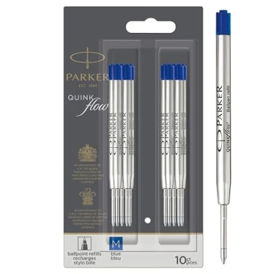 Image of Parker Ballpoint Pen Refills Medium Point Blue QUINKflow Ink 10 Count