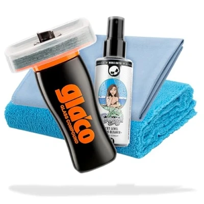 Image of detailmate Glass Polish Set Ideal for Preparing Seals: Soft99 Glaco Compound Roll On 100 ml + Car Window Cleaner Microfibre Cloth Fluffy Polishing