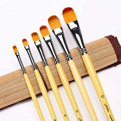 Image of CENPEK 6Pcs Weasel Hair Long Handle Filbert Paint Brush Set for Acrylic, Oil, Gouche and Watercolor Painting