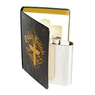 Image of Suck UK Bible Hip Flask Secret to Hide Alcohol Smuggle Your Booze in A Holy Water Funny Flasks for Men Hidden Festival Drinks Smuggler Gifts