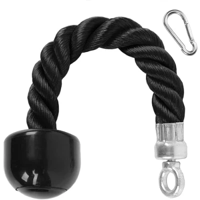 Image of Tricep Rope Cable Attachment Nylon Triceps Pull Down Cord with Non Slip Handlestraining Multi Gym Fitness Workout Biceps or Home Black