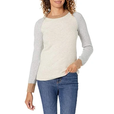 Image of Amazon Essentials Women&#039;s Classic Fit Soft Touch Long Sleeve Crewneck Jumper, Grey Oatmeal Heather Colour Block, XXL