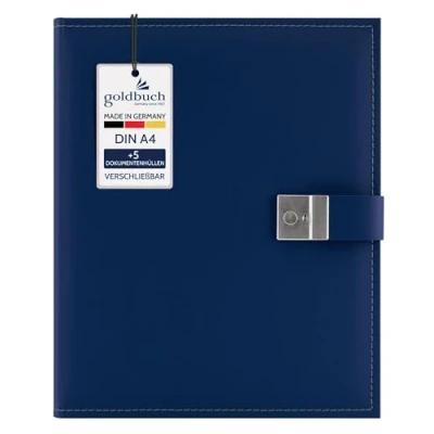 Image of goldbuch Cezanne 53818 Document Folder for DIN A4 Documents Ring Binder with 5 Pockets Expandable Lock Orginal Made of Artificial Leather Approx. 27.5 x 34 cm Blue