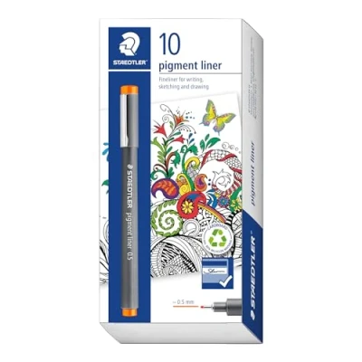 Image of STAEDTLER 308 05 4 Pigment Liner Fineliner Pen for Writing &amp; Technical Drawing Orange, 0.5mm (Box of 10)