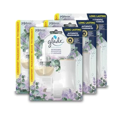 Image of Glade Plug in Air Freshener Holder and Refill, Electric Scented Oil Room Freshener, Eucalyptus &amp; Lavender, Pack of 4 (4 x 20 ml Refill)