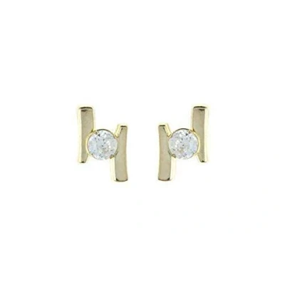 Image of 9ct gold parallel bar CZ crystal stud earrings. Gift box