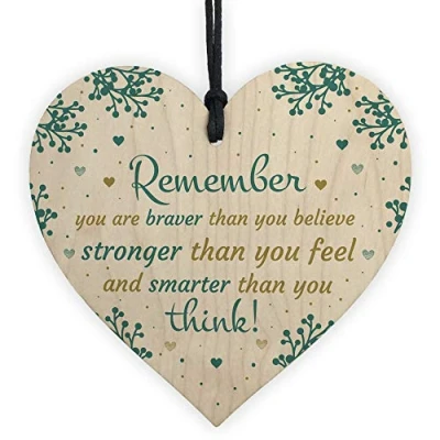 Image of RED OCEAN Stronger Inspirational Hanging Heart Plaque Friendship Gifts Quote Friend Sign