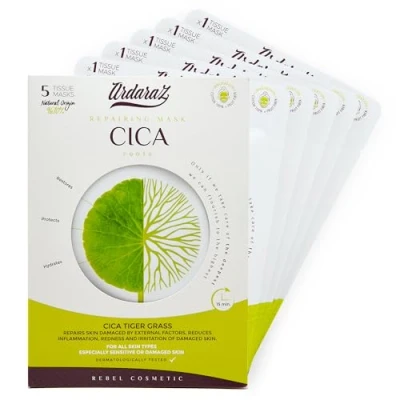 Image of Ardaraz Repairing Moisturising Sheet Mask with Cica Concentrate (Centella Asiatica) and Hyaluronic Acid. Face Masks Beauty for Deep hydration instant effect. Vegan Set 5 pcs