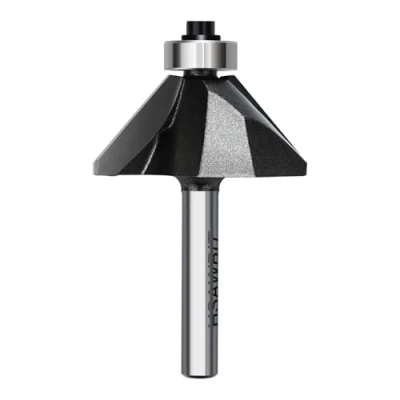 Image of hsawbit Self Guided Chamfer Router Cutter Bit, 1/4 Inch Shank, 19.05mm Bevel Length and 13.5mm Cutting Height, 45 Degree V Groove Two Flute Tungsten Carbide Tipped