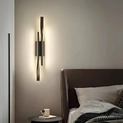 Image of Comely Modern LED Wall Lights Indoor, 16W Lamp Warm White 3000K, Black Sconce for Bedroom Living Room Corridor Hallway Stairs