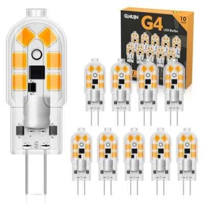 Image of QNUJN G4 LED Bulbs, 2W 12V Light Bulb Warm White 3000K, Equivalent to 20W Halogen Bulb, 200LM, Non Dimmable No Flicker, Bi Pin Base Energy Saving Bulbs for Lighting Decor, Chandelier, 10 Pack