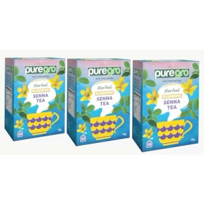 Image of Puregro Herbal Slimming Senna Tea (20 Bag) 40g Pack of 3 100% Pure Natural CAFFEINE FREE.