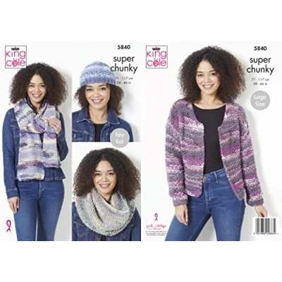 Image of King Cole Ladies Super Chunky Knitting Pattern Womens Easy Knit Jacket &amp; Accessories (5840), Multi, 28&#039;&#039; 46&#039;&#039;