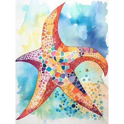 Image of Artery8 Abstract Mosaic Starfish Folk Art Large Wall Poster Print Thick Paper 18X24 Inch