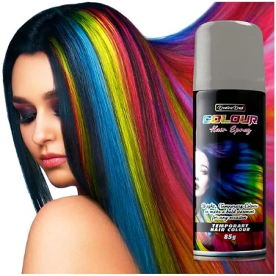Image of KreativeKraft Temporary Colour Hair Spray, Wash Out for Adults and Teens (Silver)