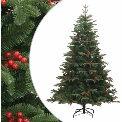 Image of vidaXL Artificial Hinged Christmas Tree with Cones and Berries 210 cm