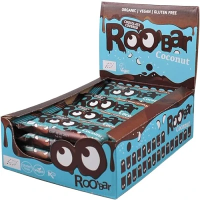 Image of Roobar Chocolate Covered Coconut Bars 100% Organic, Vegan, Fruit Bar, Dairy Free &amp; Gluten Free, No Refined Sugar 16 x 30g