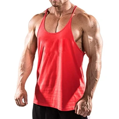 Image of Muscle Alive Mens Gym Stringer Singlet 1cm Strap Stretchy Bodybuilding Workout Tank Top Cotton PLN Red S