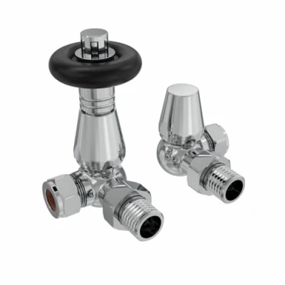 Image of NRG Traditional Corner Central Heating Radiator Valve 15mm Thermostatic Lockshield Valves Chrome