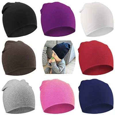 Image of DRESHOW 8 Pieces Baby Beanie Newborn Toddler Soft Cute Knit Hat Hospital Hats for Boys Infant Cap Beanies