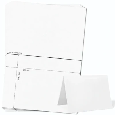 Image of OfficeGear Extra Large (A5 Size) Tent Cards Table Place 50 Pack of 250gsm Perforated Scored Printable Folding Name for Hotels Restaurants Conference Events 148.5mm x 210mm When Folded
