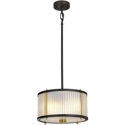 Image of Corona Cylindrical 2 Light Pendant, Museum Bronze, Frosted Glass