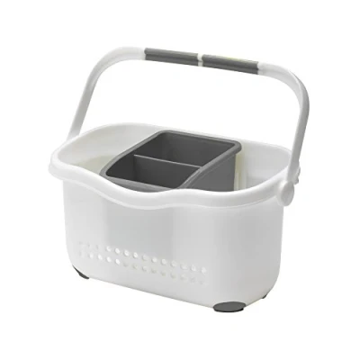 Image of Addis 517764 Premium Sink Cutlery Draining Storage Caddy, White/Grey, 12 x 24 20.5 cm