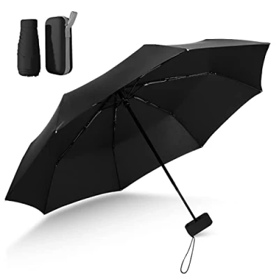 Image of Lohoom Folding Travel Umbrella, Mini Umbrella 6 Ribs Small UV with Capsule Case Anti Fast Dry and Ultra Lightweight (Obsidian Black)