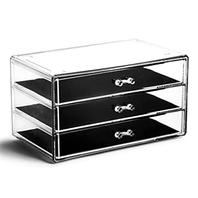 Image of BINO 3 Drawer Acrylic Jewelry and Makeup Organizer, Clear Cosmetic Organizer Vanity Storage Display Box Make Up Organizers Stand