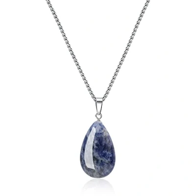 Image of COAI Stainless Steel Necklace Teardrop for Men Women, Sodalite Stone