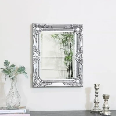 Image of Melody Maison Ornate Silver Wall Mirror with Bevelled Glass 52cm x 42cm