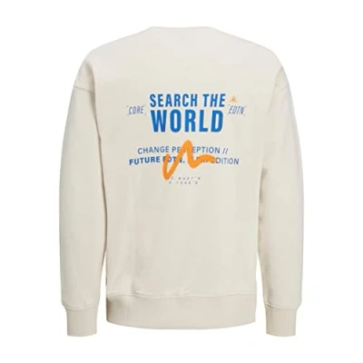 Image of JACK &amp; JONES Men&#039;s Jcoedition Sweat Crew Neck Sweatshirt, Moonbeam, M